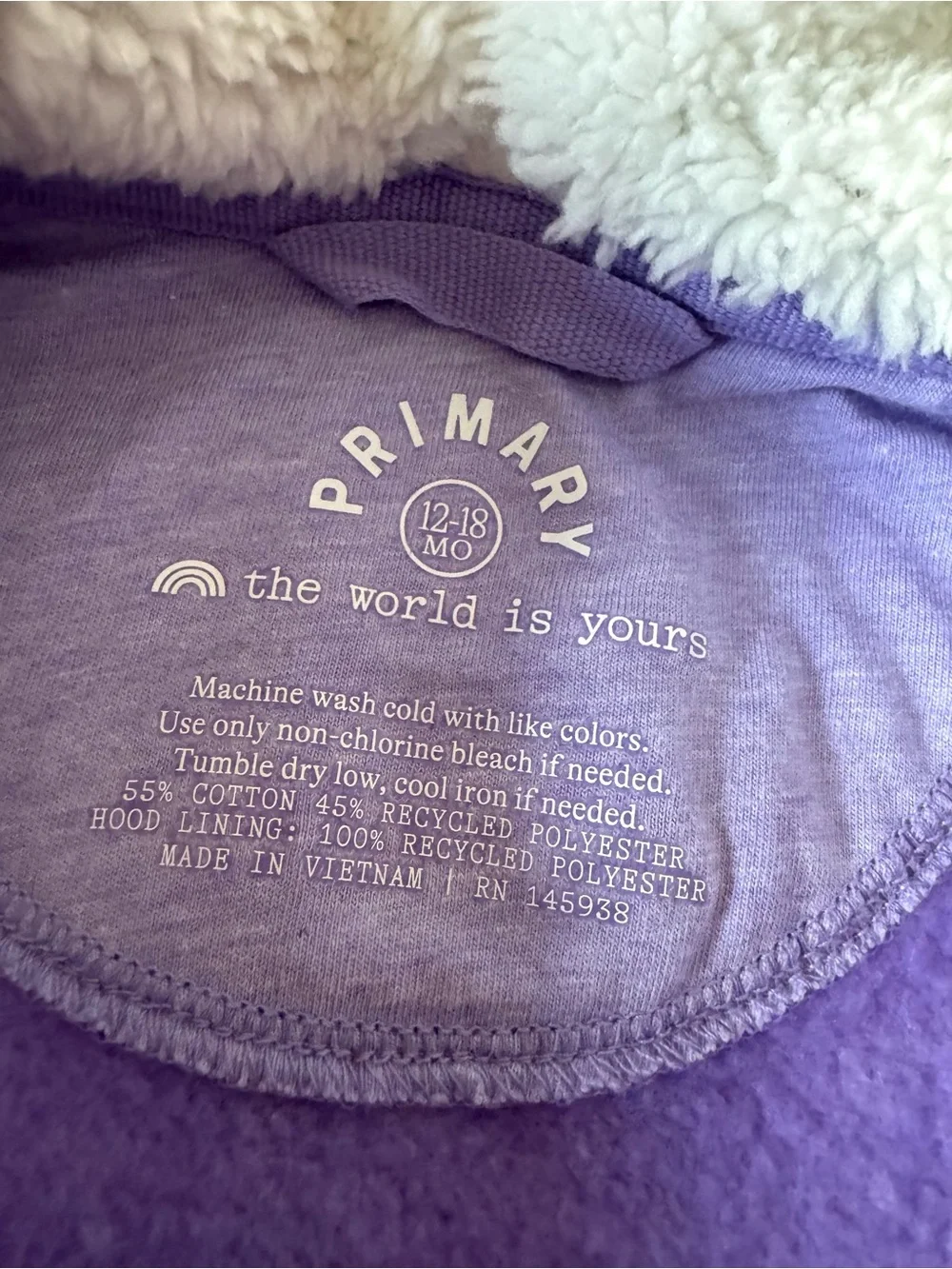 Primary Baby teddy fleece-lined zip romper - 12-18 months